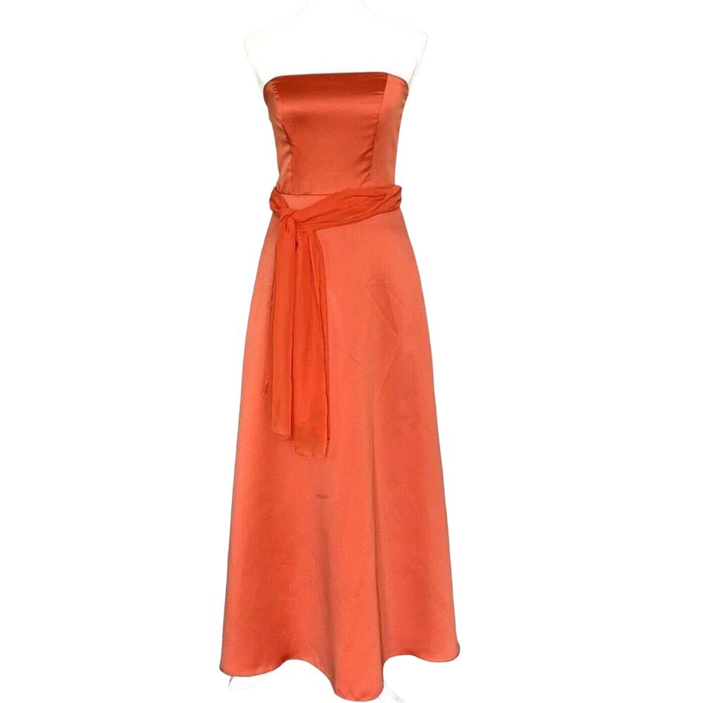 Alfred Angelo Strapless Satin orange sheath Dress Sz 4 Prom Formal Bridesmaid